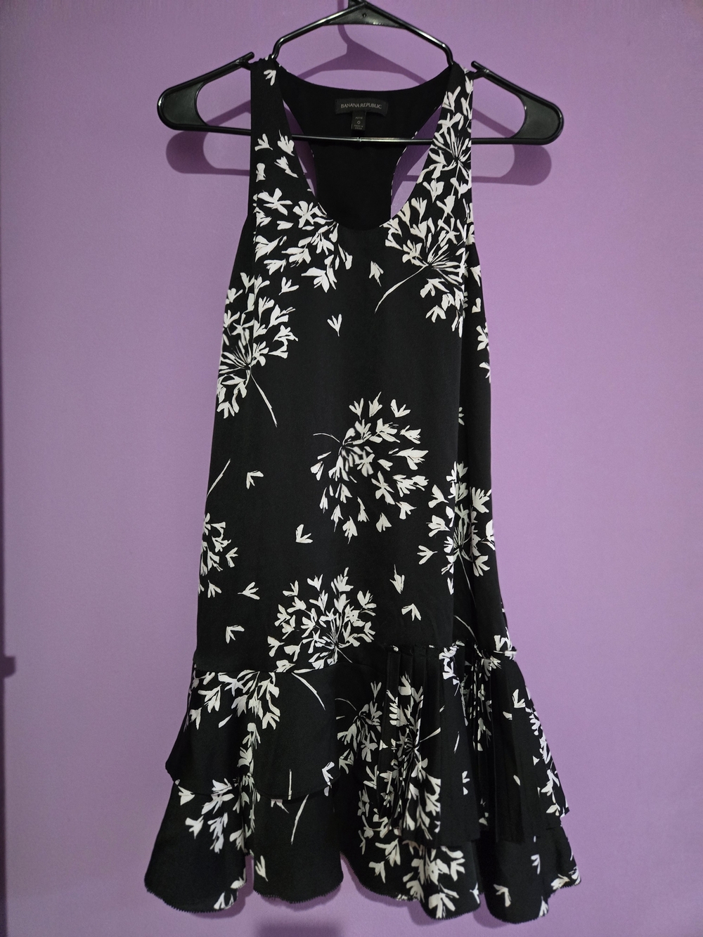 Banana Republic Black Dress with White Floral Ruffle Hem